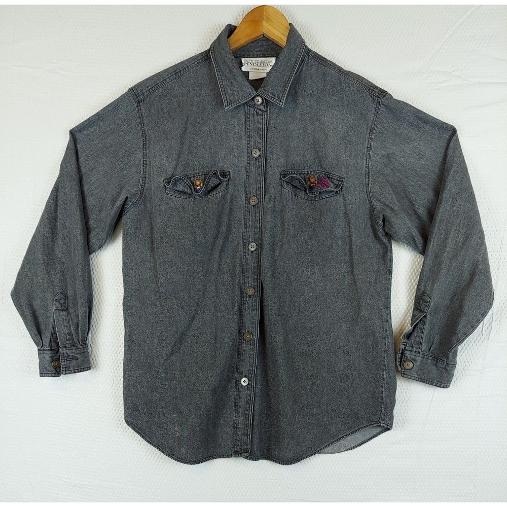 Pendleton Women's Denim Shirt Button Down Ash Black Vtg Knockabouts Size‎ 10